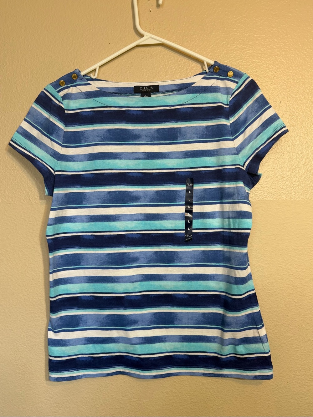 Chaps Women's Blue Striped Short-Sleeve 100% cotton Top